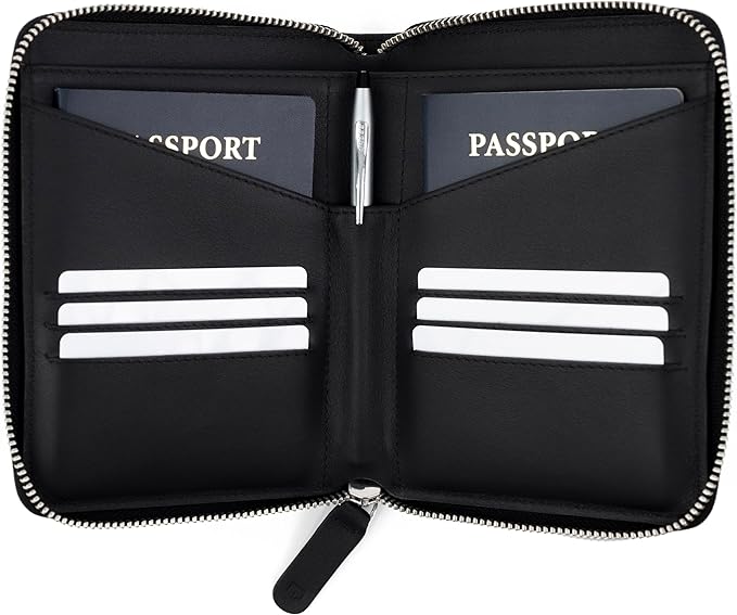 Full Grain Leather Passport Holder for 2 Passports - Dual Passport Holder and Travel Documents Organizer - RFID Travel Wallet for Couples - Black