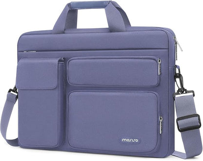 MOSISO Laptop Shoulder Bag 13.3 inch, 13-14 inch Computer Bag Compatible with MacBook Air/Pro 13 / Pro 14, HP Dell ASUS Lenovo with 2 Raised&1 Flapover&1 Horizontal Pocket&Handle&Belt, Lavender Gray