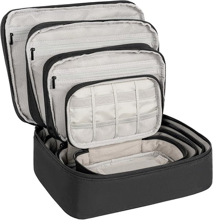 AKOZLIN Padded 4pcs/set Double Layer Travel Organizer Office Cord Cable Electronics Accessories Bag Electrical Cord Management Case Black