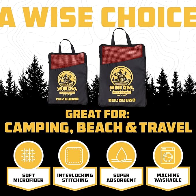 Wise Owl Outfitters Microfiber Camping Towel - Quick Dry Towel for Travel, Backpacking, Hiking, Beach, Gym & Yoga - Compact, Fast Drying & Lightweight