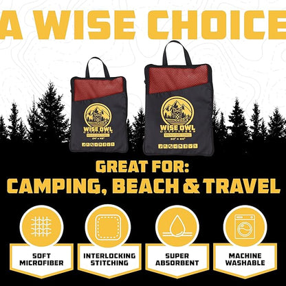 Wise Owl Outfitters Microfiber Camping Towel - Quick Dry Towel for Travel, Backpacking, Hiking, Beach, Gym & Yoga - Compact, Fast Drying & Lightweight