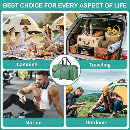 Dimayar 85L Travel Duffle Bag for Men Women - Foldable Duffel Bag with Shoes Compartment - Overnight Bags Waterproof & Tear Resistant(Forest Green)