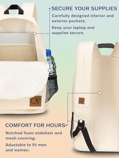 Ocean Pacific OG Corduroy Backpack for Travel, Sports, Beach, Work, Casual Daypack for Men Women Fits 15.6 Inch Laptop (Beach)