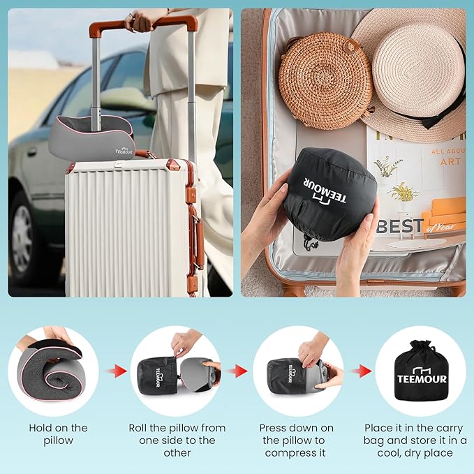 Travel Neck Pillow Airplane- Stocking Stuffers Upgraded 360° Support Travel Pillows for Airplanes, with Eye Mask & Earplugs, Portable Carry Bag for Long Flights, Business Trip| Best Travel Essentials