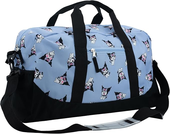 Kuromi Girls Duffle Bag, 16 x 10 x 6.5 inch, Travel Sleepover Dance Bag with Pockets, Purple