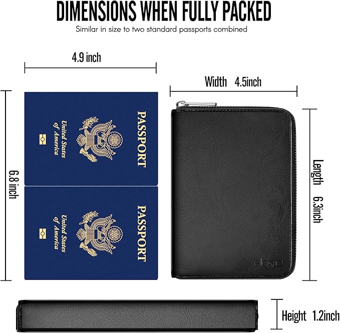 Passport Wallet, Passport Holder for Travel Family, Ultra Large Storage up to 3 Pockets. RFID Passport Cover Case with Zipper Closure