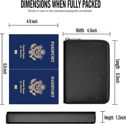 Passport Wallet, Passport Holder for Travel Family, Ultra Large Storage up to 3 Pockets. RFID Passport Cover Case with Zipper Closure