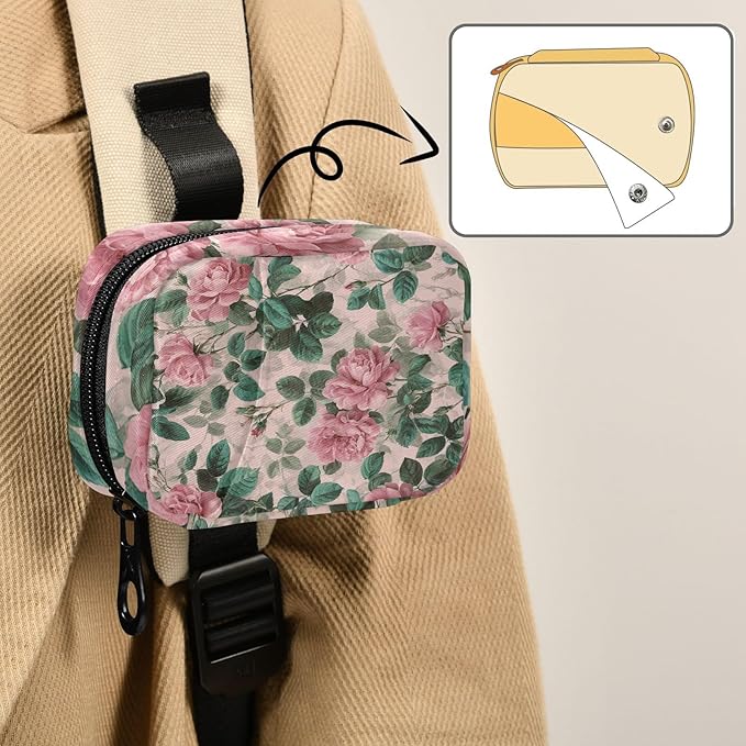 Pink Vintage Roses with Leaves Travel Pill Organizer Case Box Container Weekly Portable Vitamin Medicine Holder Storage Bag with Zipper Removable