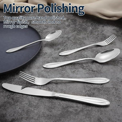 Silverware Set for 4, 20-Piece Flatware Set Include Spoons And Forks Set, Stainless Steel Cutlery Set with Line Pattern, Mirror Polished, Dishwasher Safe.