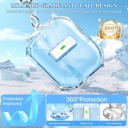 R-fun for AirPods Pro 3 Case (2025) Cover with Cleaning Kit, Military-Grade Shockproof Transparent Non-Yellowing, Auto Pop-Up Lid Design for AirPods Pro 3rd Generation Case, Clear Blue