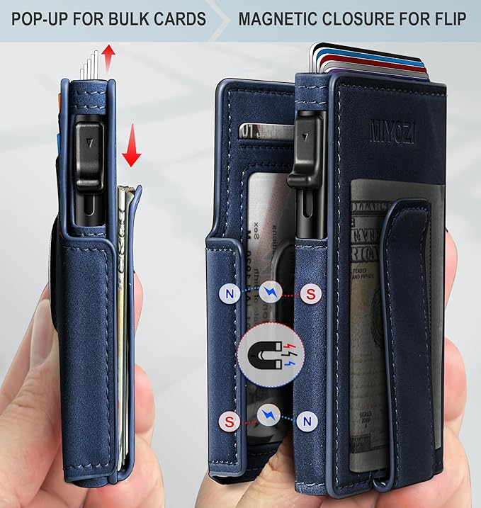 Airtag Wallet for Men,with Money Clip 10 Cards Metal Case Smart Slim Pop Up Credit Card Holder Flip with Magnetic Closure RFID Blocking wallet with Gift Box