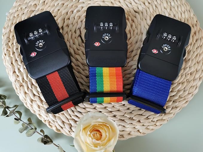 Travel Luggage Strap Adjustable Suitcase Packing Belt with TSA Combination Lock(Blue 2 Pack)