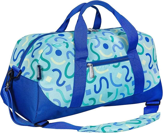 Wildkin Kids Overnighter Duffel Bag – Carry-On Size, Ideal for School & Sleepovers – Confetti Blue