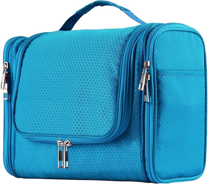 Buruis Large Toiletry Bag for Women and Men, Hanging Travel Bag for Makeup, Cosmetics, Shaving, Toiletries, Water-Resistant Dopp Kit for Gym, Camping, or Daily Use, Light Blue