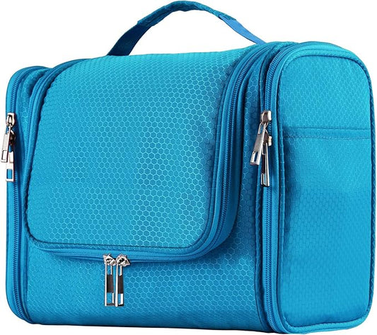 Buruis Large Toiletry Bag for Women and Men, Hanging Travel Bag for Makeup, Cosmetics, Shaving, Toiletries, Water-Resistant Dopp Kit for Gym, Camping, or Daily Use, Light Blue