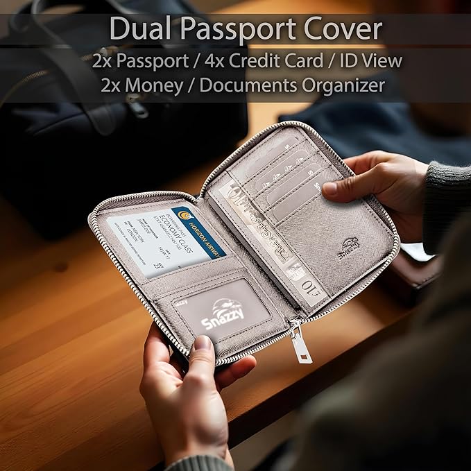 RFID Travel Wallet Passport Holder w/Zipper - Organizer Bag for Travel Documents – Safety Essentials Cover for Men Women