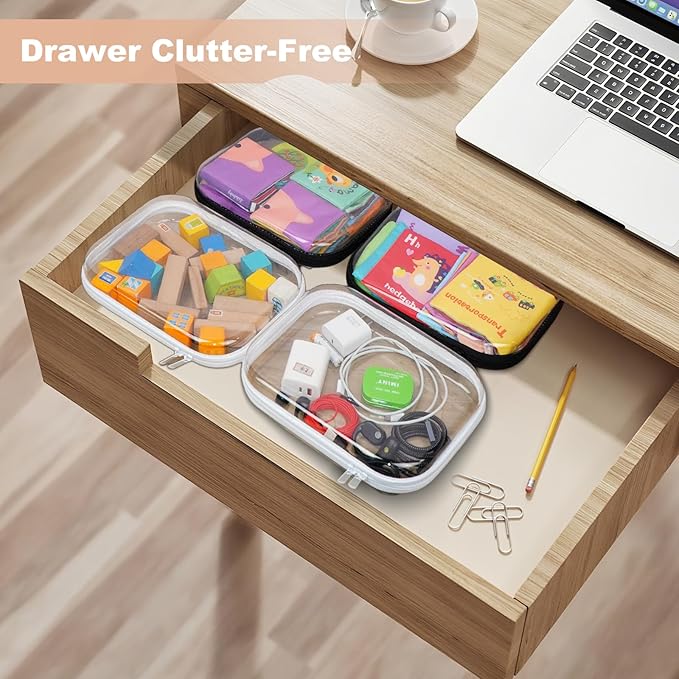 3PCS Clear Hard Shell Zipper Case,Toy Organizers and Storage Box,Clear Toiletry Cosmetic Case,Travel Makeup Bags, Diaper Bag Organizer,Pencil Case,Stackable Portable Transparent Zipper Pouches Black-M