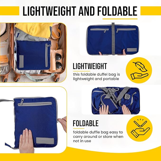 LEGEND 60L Foldable Duffle Bag for Travel - Packable Duffle Bags w/Shoe Compartment - Tear Resistant Collapsible Duffel Bags for Traveling - Lightweight Folding Duffel Bag for Men & Women -Royal Blue