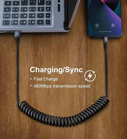 iPhone Charger Cable 6FT for Car, Coiled Lightning Cable [Apple MFi Certified] 2 Pack 6 Feet Lightning Cord Compatible with iPhone14 13/12/11 Pro Max/XS MAX/XR/XS/X/8/7/Plus/6S iPad/iPod - Black