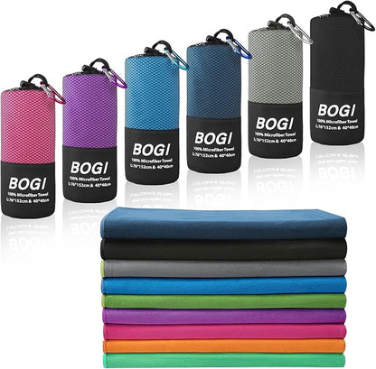 BOGI Microfiber Travel Sports Towel-Quick Dry Soft Lightweight Absorbent Compact for Camping Gym Beach Bath Yoga Swimming Backpacking (XL:72''x32''+16''x16''-Black)