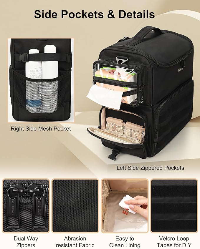 Relavel Rolling Makeup Train Case, Cosmetology Case on Wheels with 4 Clear Bags and Clear Makeup Bag, Professional Makeup Artist Set Bags Organizer with 360° Spinner Wheels