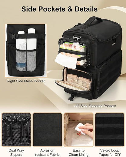 Relavel Rolling Makeup Train Case, Cosmetology Case on Wheels with 4 Clear Bags and Clear Makeup Bag, Professional Makeup Artist Set Bags Organizer with 360° Spinner Wheels