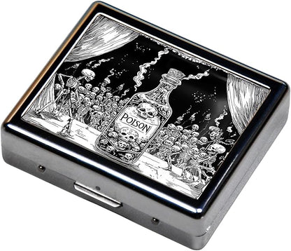 7 Days Chromed Shiny Silver Pill Organizer with Mirror Inside Has 8 Separate Compartments Rectangle Cute Travel Pill Organizer for Purse 7 Days (A Flock of Skeletons)