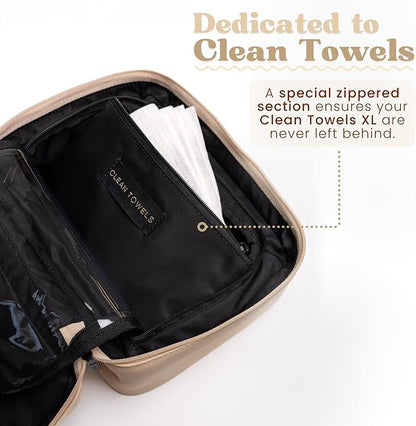 CLEAN SKIN CLUB Clean Towels XL Dedicated Travel Cosmetic Makeup Bag, Portable Large Capacity Beauty Toiletry Water Resistant Organizer Case with Dividers, Zipped Compartments