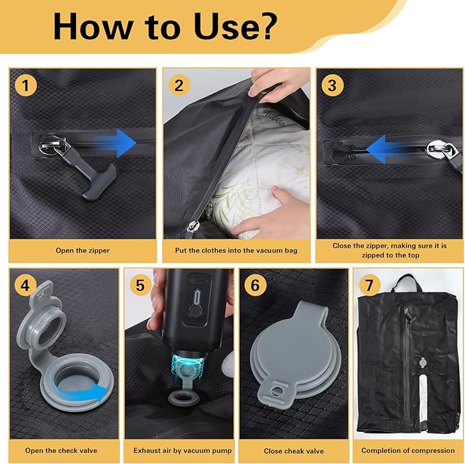 2 Pack vacuum seal bags for clothing, Travel Vacuum Bags with Pump, Reusable Compreesion Storage Bags luggage & Closet, Portable Space Save Bags, Waterproof & Durable