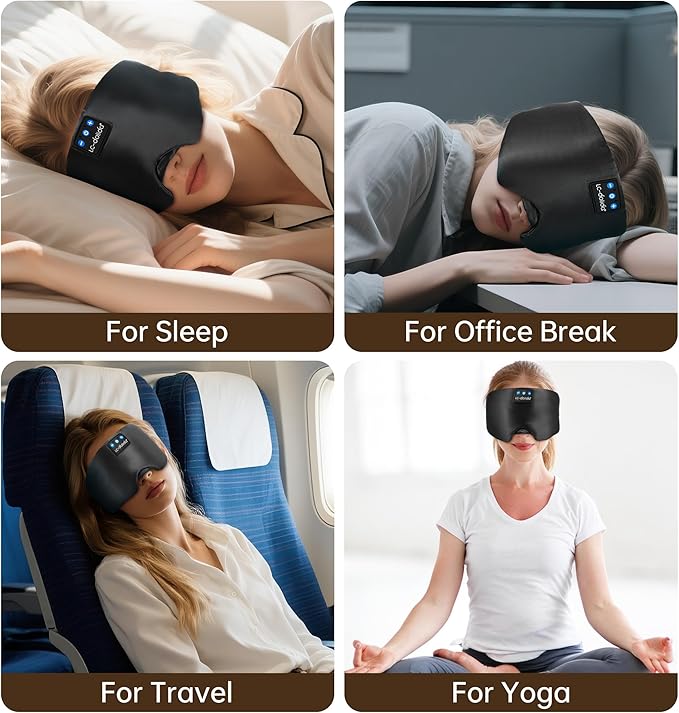 LC-dolida Luxurious Silk Soft Sleep Mask, Sleep Headphones with Bluetooth 5.4 for Side Sleeper, Total Blackout Eye Sleeping Mask for Women and Men, Ideal Gift for Restful Sleep, Travel(Black)