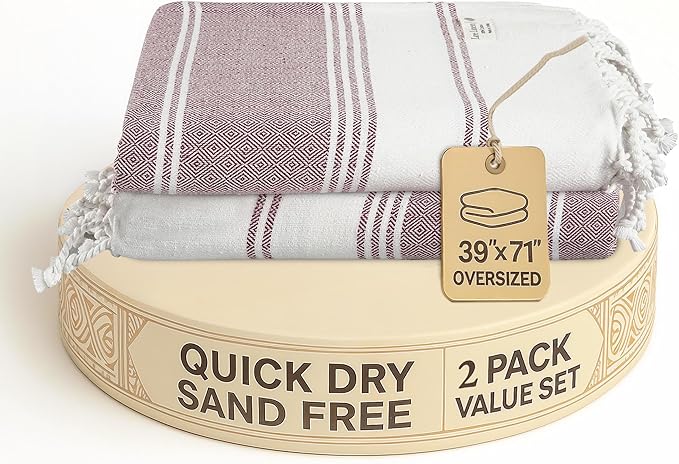 LANE LINEN Beach Towels for Women, 2 Pack Large Beach Towels Oversized, Pre-Washed, No-Shrink Sand Free, Quick Dry, Lightweight Travel Towel, Soft Beach Bath Towel, 39"x71" - Fired Brick