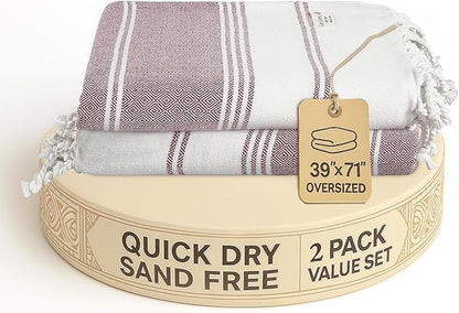 LANE LINEN Beach Towels for Women, 2 Pack Large Beach Towels Oversized, Pre-Washed, No-Shrink Sand Free, Quick Dry, Lightweight Travel Towel, Soft Beach Bath Towel, 39"x71" - Fired Brick