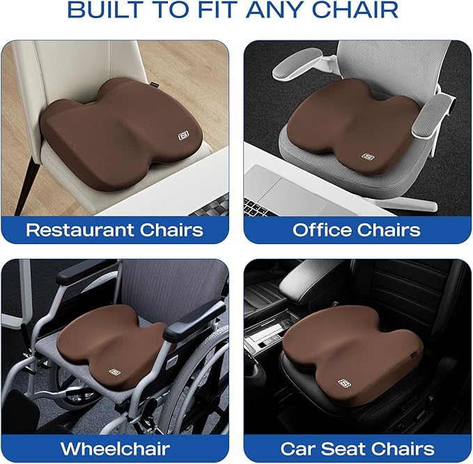 Skechers Memory Foam Seat Cushion,Ribbed Fabric Office Chair Cushion for Tailbone Pain Relief,Butt Pillow for Office Chair,Car Seat Cushion,Long Sitting Office Workers,and Car Drivers,Brown