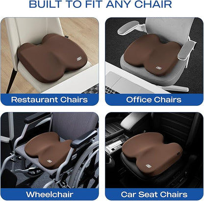 Skechers Memory Foam Seat Cushion,Ribbed Fabric Office Chair Cushion for Tailbone Pain Relief,Butt Pillow for Office Chair,Car Seat Cushion,Long Sitting Office Workers,and Car Drivers,Brown