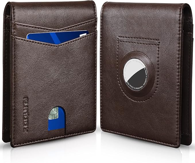 RUNBOX AirTag-Wallet-Mens-Slim-RFID Blocking Wallets Leather with Bill Compartment Air Tag Bifold Card Holder Wallet Gifts for Men Dad