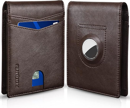 RUNBOX AirTag-Wallet-Mens-Slim-RFID Blocking Wallets Leather with Bill Compartment Air Tag Bifold Card Holder Wallet Gifts for Men Dad