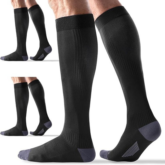 3 Pairs Compression Socks 15-20 mmHg for Women Men - Moderate Support for Circulation, Sports, Travel, Comfort Cuff