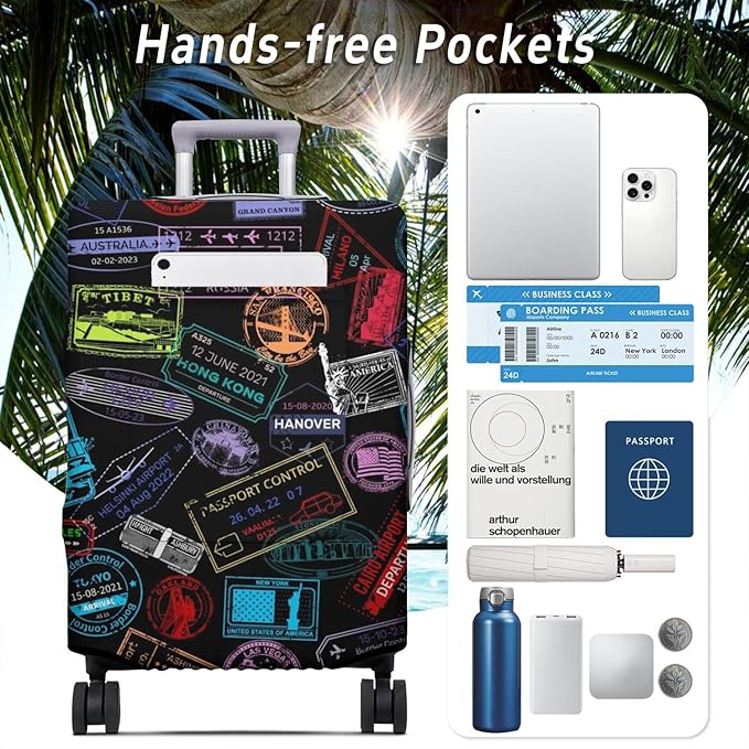 World Landmarks Travel Luggage Cover, Travel-Themed Suitcase Protector Stretchable, Washable Travel Suitcase Cover (M for 22-24 Inch Luggage)