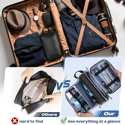 Yarwo Travel Toiletry Bag for Men, Hanging Dopp Kit Shaving Storage Case, Water-resistant Toiletry Organizer Hygiene Bag for Toiletries, Skincare, Razor, Makeup, Cosmetics, Shower Essentials