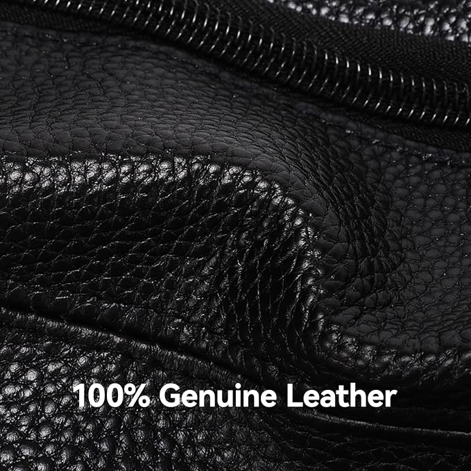 Genuine Leather Fanny Pack For Men and Women Multiple Pockets Waist Bag with Adjustable Strap for Travel Casual Sports Hiking Cycling Fishing Running Black Belt Bag