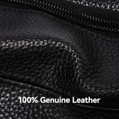 Genuine Leather Fanny Pack For Men and Women Multiple Pockets Waist Bag with Adjustable Strap for Travel Casual Sports Hiking Cycling Fishing Running Black Belt Bag