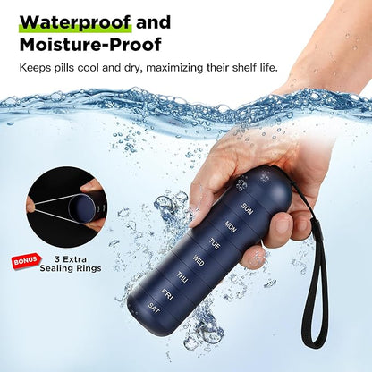 [2 Pack] Zannaki Metal Travel Pill Organizer, Portable Waterproof Weekly Pill Box, Large Aluminum Alloy Pill Case Container, BPA Free 7 Day Daily Medicine Organizer Holder for Vitamin, Supplement