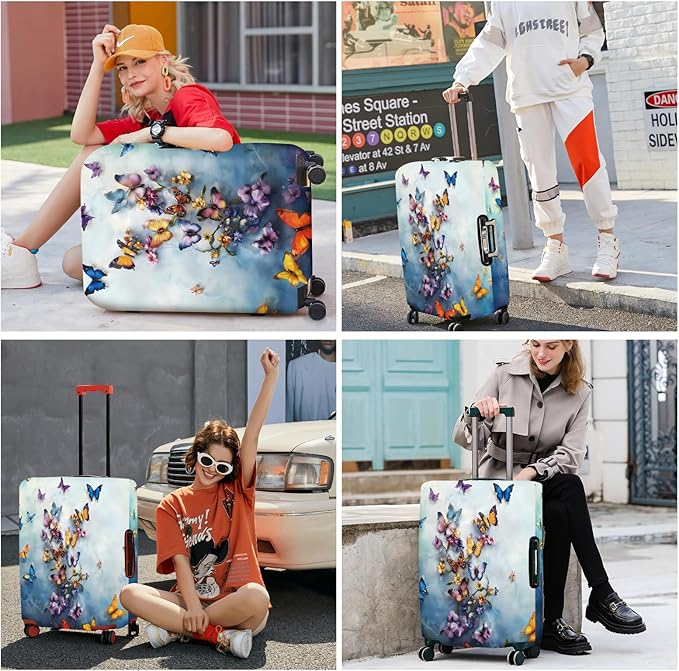 ANNA QUEEN Butterflies & Flowers Luggage Cover, Stunning Floral Butterfly Design, Stretchable, Washable Travel Sleeve for 20-34 Inch Luggage