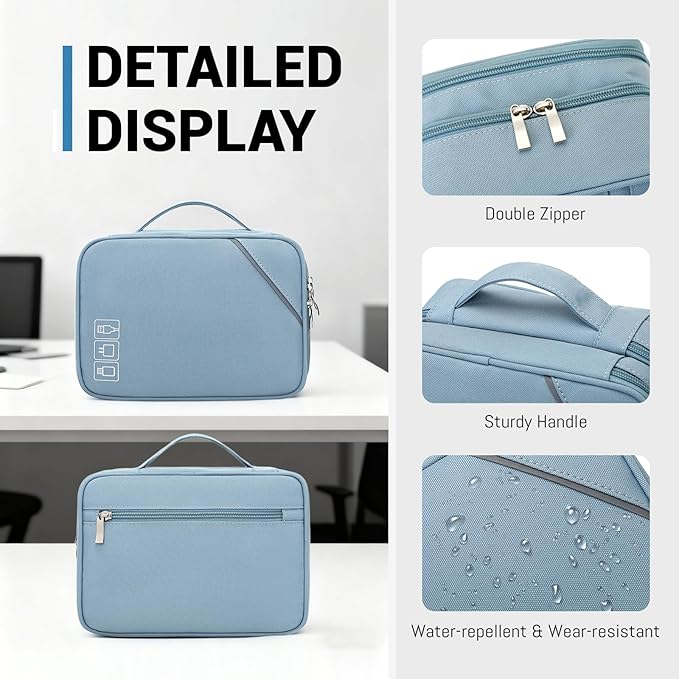 Lanola Electronic Organizer,Travel Cable Organizer Bag Pouch Electronic Accessories Carry Case Portable Double Layers Storage Bag for Cable,Cord,Charger,Phone,Earphone,Power Bank,Memory Cards - Black