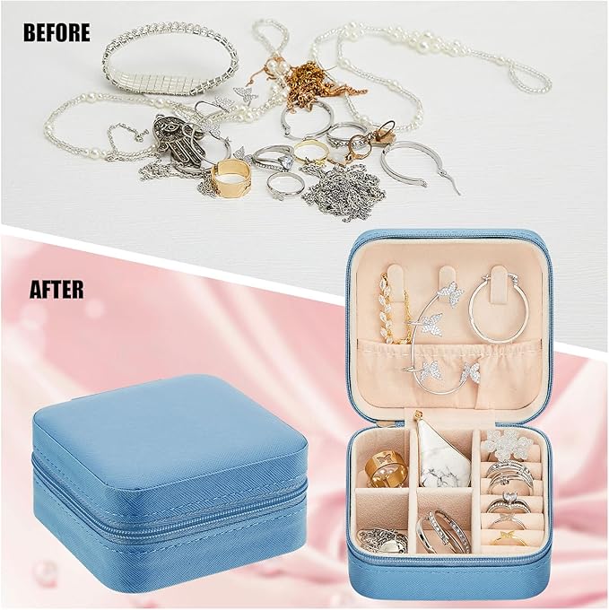 Taiyin 6 Pcs Travel Jewelry Case Organizer Bridesmaid Gift Boxes Mini Storage Organizer Box(Blue)