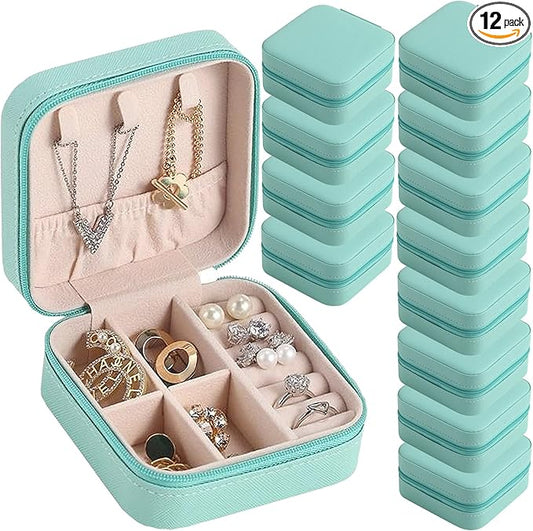 Travel Jewelry Case Bridesmaid Gifts Box,12 Pack Small Jewelry Box Mini Jewelry Organizer,PU Leather Portable Earring Storage Box for Women Girls Bridesmaid Proposal Gifts