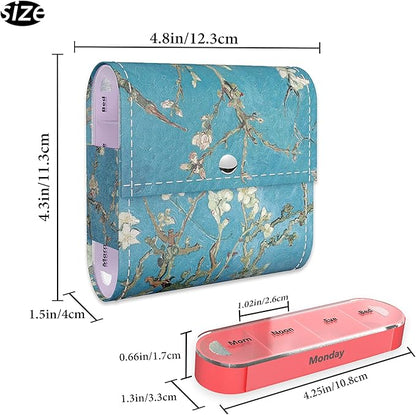 Pill Organizer,LIZIMANDU Weekly Travel Pill Case Box Medication Reminder Daily AM PM, Day Night 7 Compartments,for 4 Times A Day, 7 Days a Week-Includes Leather PU Carrying Case(Peach Blossom)
