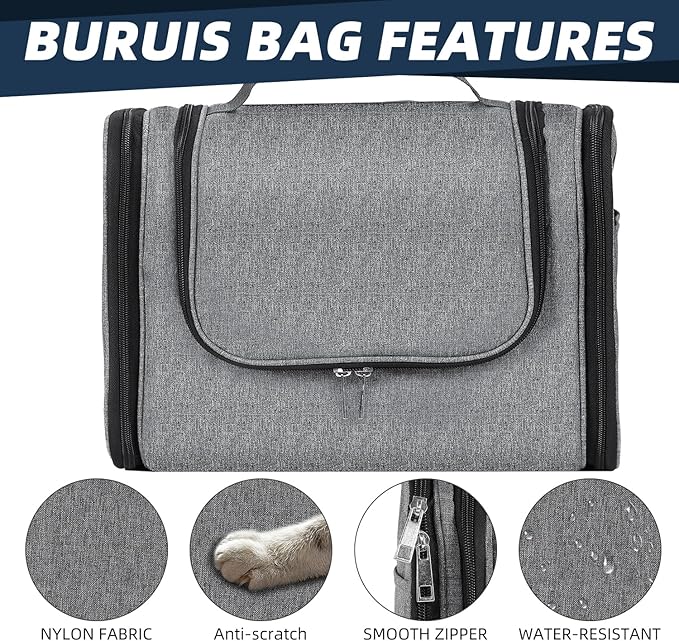 Buruis Large Toiletry Bag for Women and Men, Hanging Travel Bag for Makeup, Cosmetics, Shaving, Toiletries, Water-Resistant Dopp Kit for Gym, Camping, or Daily Use, Oxford Gray
