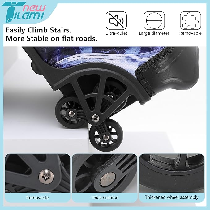 NEW TILAMI 18 Inch Rolling Backpack with Wheels for Girls Boys Kids Laptop Backpack School Travel, Purple Lightning