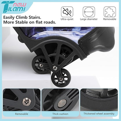 NEW TILAMI 18 Inch Rolling Backpack with Wheels for Girls Boys Kids Laptop Backpack School Travel, Purple Lightning